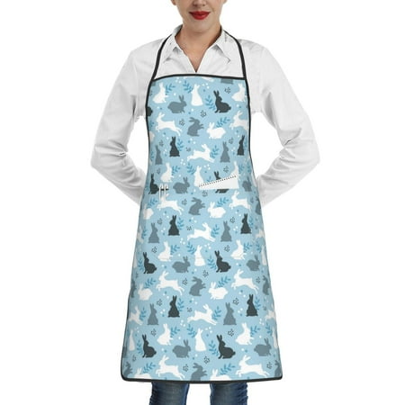 

Disketp Black White Gray Rabbit Kitchen Apron with adjustable Aprons for Women with Pockets Cooking Powder Pink Apron