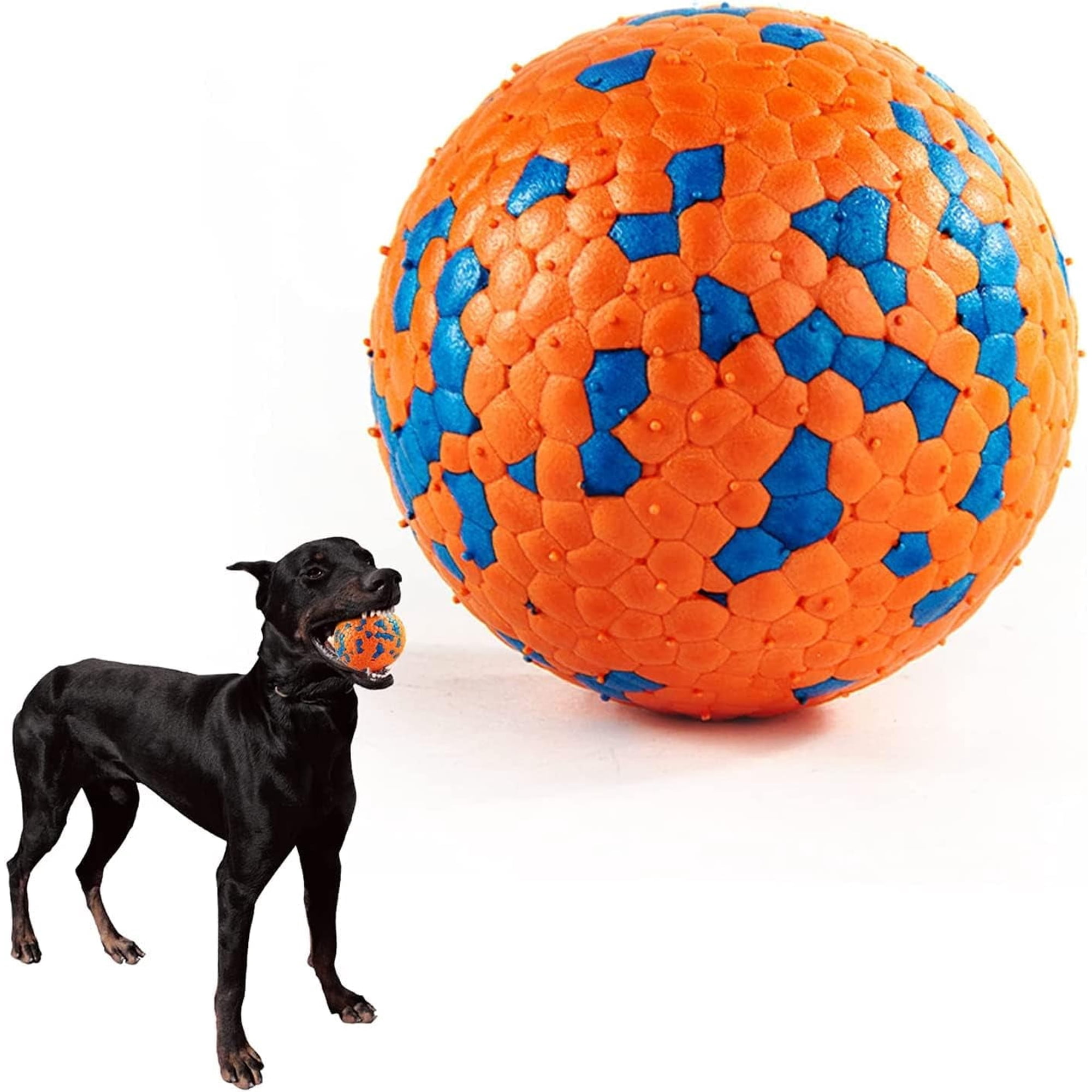 Pawfectpals Tough Bouncy Durable Bloom Ball for Aggressive Chewers, TPR Technology, Floating Rubber Ball, Easy to Clean, High Bounce Rate (Orange and Blue)