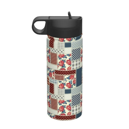 

Uemuo Patchwork In Country Style Print 18oz Sports Insulated Kettle Water Bottle Outdoor Sports Bottle Insulated Hydration Bottle with Handle & Flip Straw