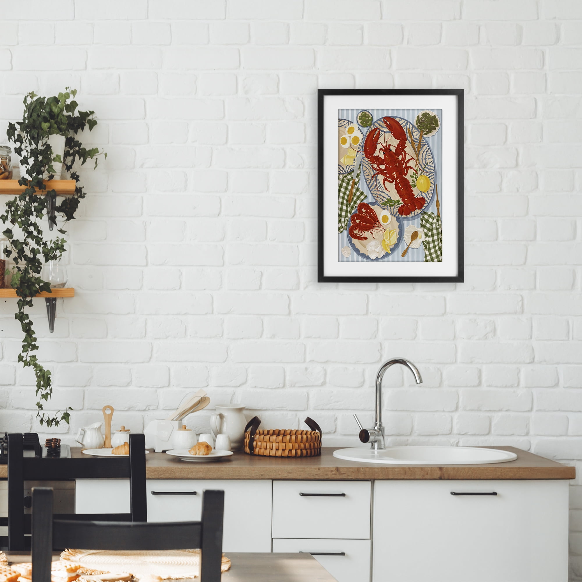 Stupell Industries Lobster For Lunch Platter Black Framed Print Under Glass, design by Vero Illustrates