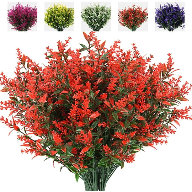 RECUTMS 8 Bundles Orange Artificial Flowers Plants Lavender Flower