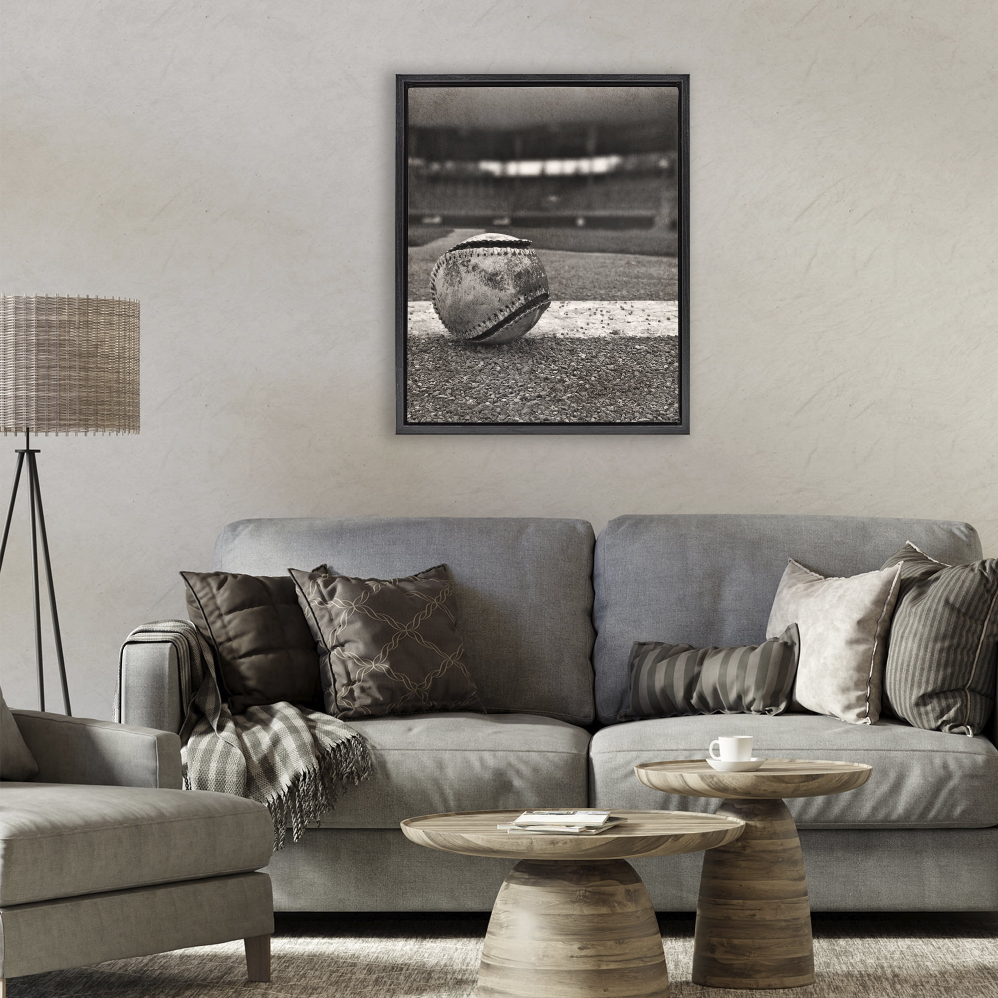 Stupell Industries Vintage Sports Weathered Baseball Black Framed Floater Canvas Wall Art, design by Marcus Prime