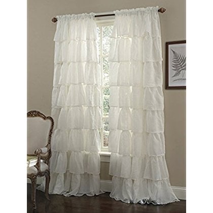Shabby Chic Cream - Chezmoi Collection Crushed Voile Sheer Shabby Chic Ruffle Window Curtain Panel (60Wx63L, Cream)