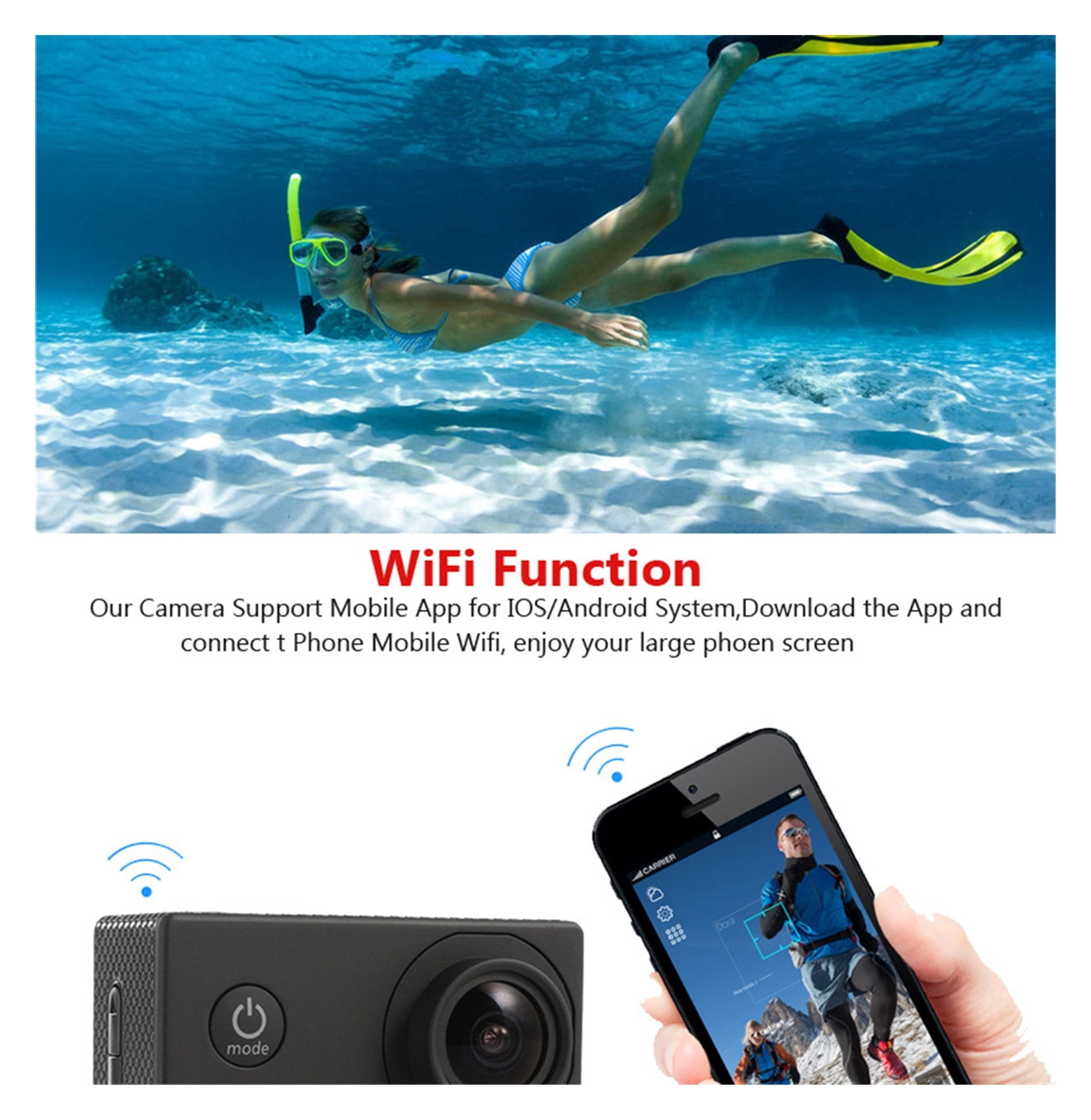 Ultra HD 4K Action Camera WiFi 12MP 2 Inch 30M Go Waterproof Pro 170D Helmet Bicycle Video Recording Camera Outdoor Sport Cam ,Wide USe