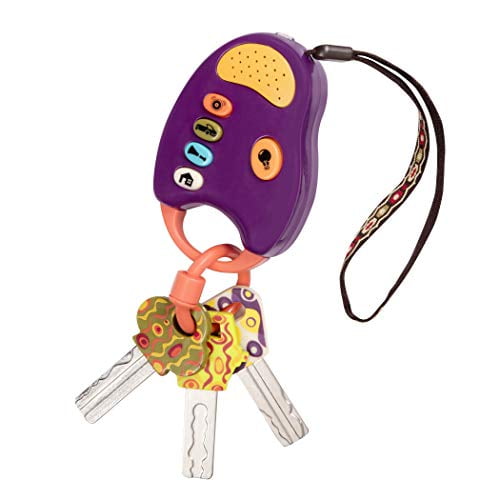 B. toys – FunKeys Toy – Funky Toy Keys for Toddlers and Babies – Toy Car Keys and Purple Remote with Light and Sounds – Non-Toxic
