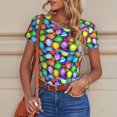 thumbnail image 6 of KLL Women 's Crew Neck Bodysuit Jumpsuits Colorful Easter Eggs1 Print Short onesies Stretch T Shirts, 6 of 7