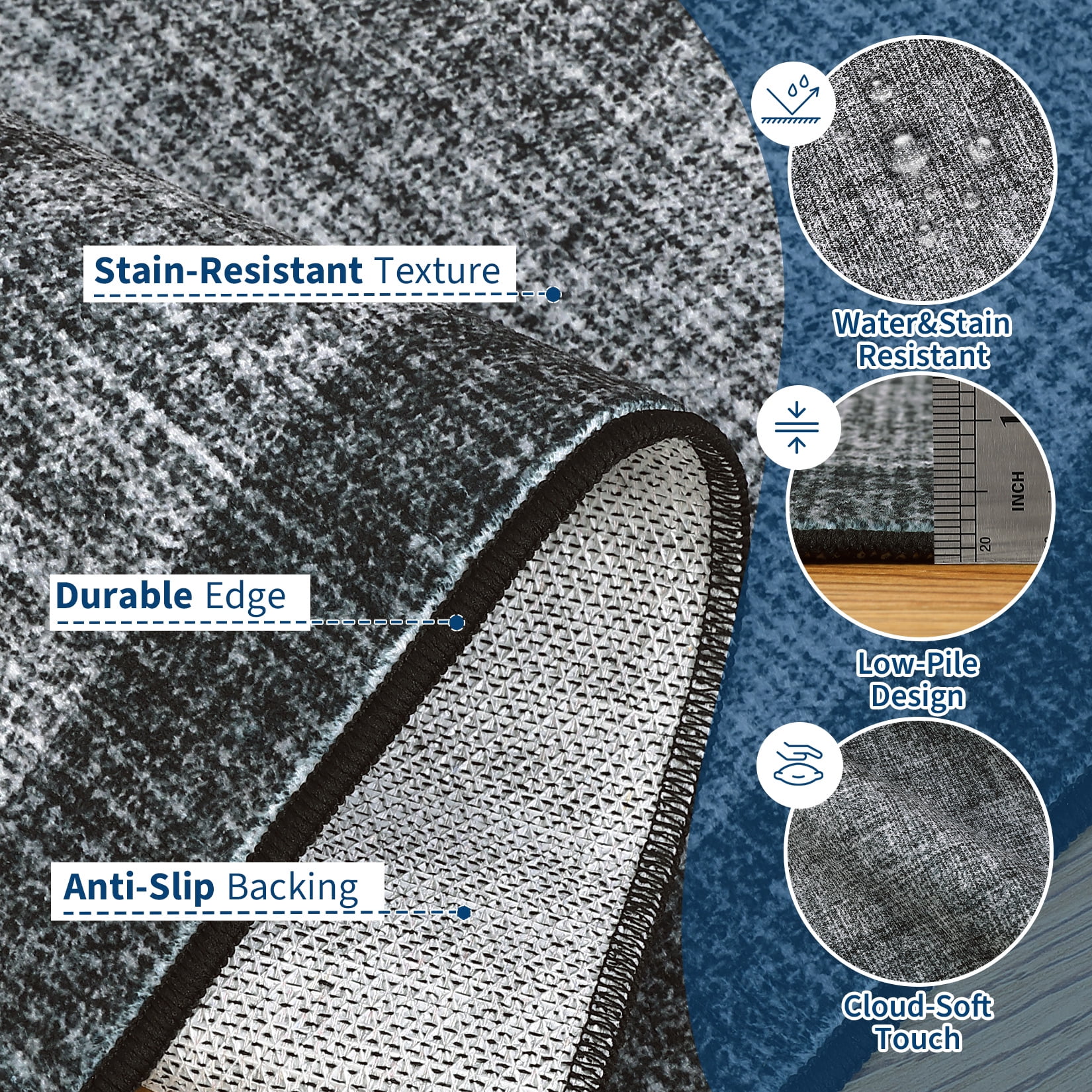 Hasoo Washable Geometric Border Living Room Area Rug 8x10 Large Modern Solid Soft Stain Resistant Indoor Gray Neutral Carpet