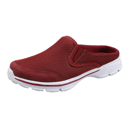 

Anuirheih Women s Sandals Platform Peep Closed Toe Wedge Low Heel Slip On Shoes(Red)
