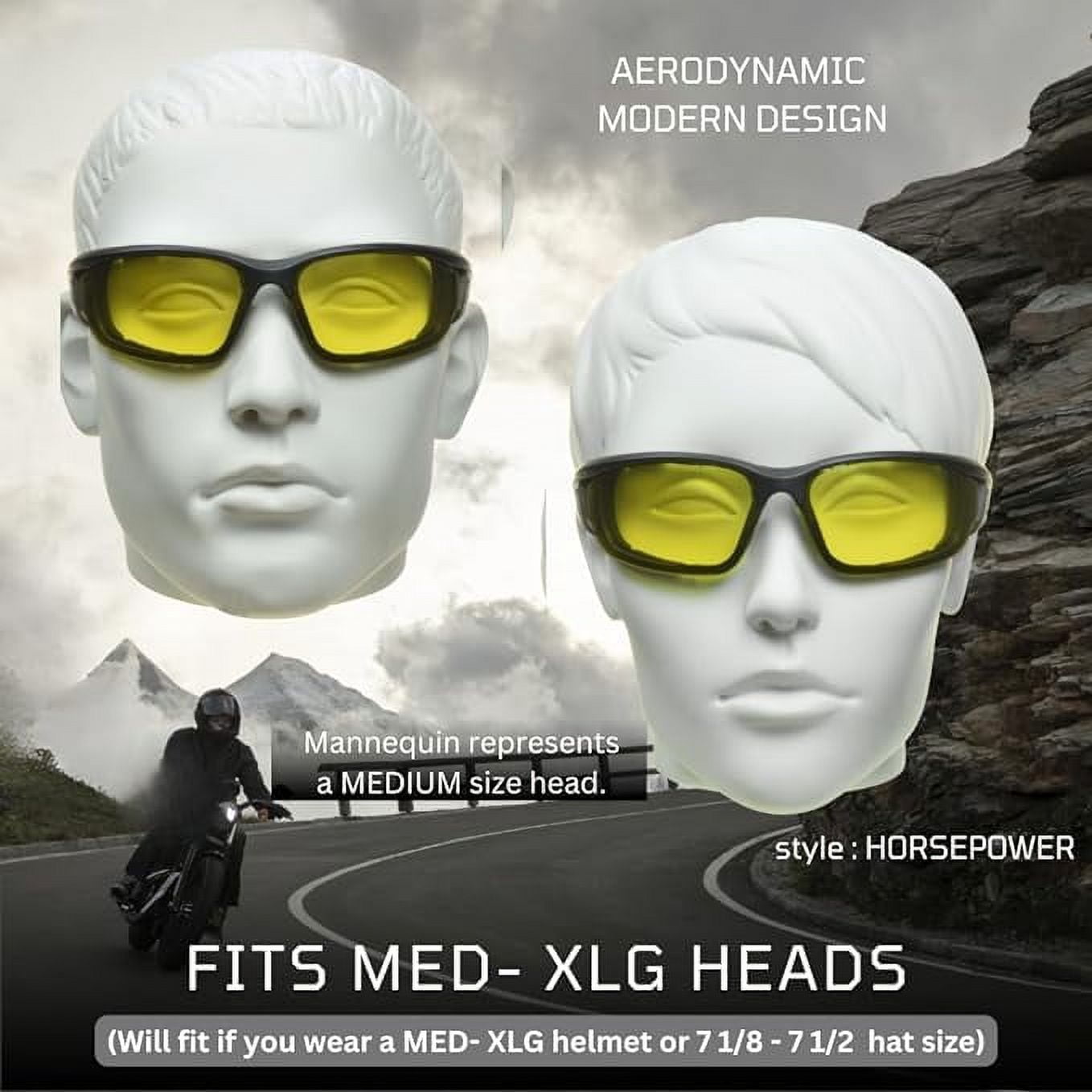Bikershades Motorcycle Safety Sunglass Foam Padded Mens Windproof Dustproof Large Fit