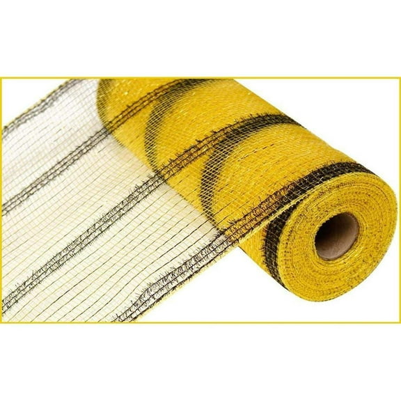 10.5" Wide Tinsel Foil Deco Poly Mesh Ribbon: Gold  Black