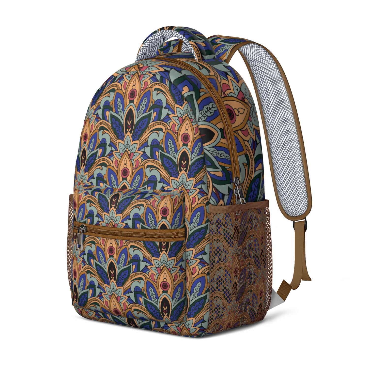 Artistic Waterproof School Backpack - Vintage Paisley Floral Print & Breathable Mesh Straps for Teens
