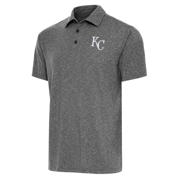 Men's Antigua Heather Black Kansas City Royals Par Polo