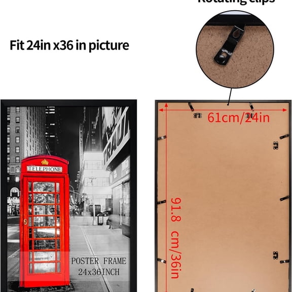 24x36 Poster Frame Black Display 24 x 36 Inch Photo Picture Frame for Wall, Pack of 1