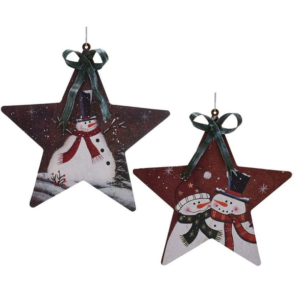 Christmas Star Hanging Ornament Metal Snowman Decor Set of 2, 6X5.6 Inch Rustic Christmas Tree Snowman Decoration Star Ornament Wall Door Hanging Decoration Party Decor (Star Ornament)