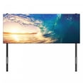 thumbnail image 3 of Ocean Headboard, Ocean Wave at Sunrise Reflection on Surface Tropical Trees Shoreline Summer Picture, Upholstered Decorative Metal Bed Headboard with Memory Foam, Full Size, Teal Yellow, by Ambesonne, 3 of 4