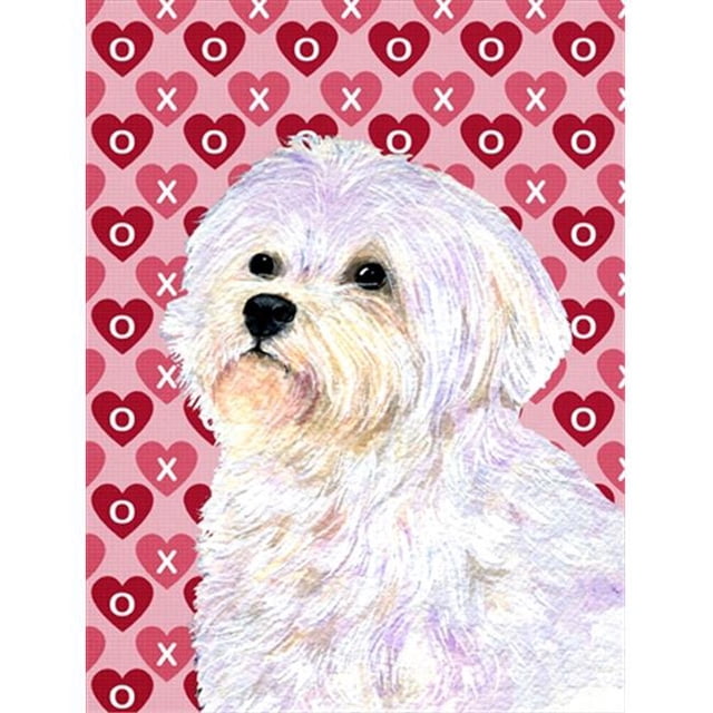 28 x 40 In. Maltese Hearts Love And Valentines Day Portrait Flag Canvas, House Size