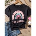 thumbnail image 1 of Girls' Cotton Crew Neck T-Shirt - Hello 1st Grade Rainbow Graphic, Loose Fit Breathable Soft Comfortable, White Black Options, Cute Back to School & Mother's Gift, Tshirts for Girls, 1 of 7
