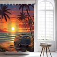 thumbnail image 6 of Summer Shower Curtain Tropical Coconut Palm Beach Camping Car Tour Bus Shower Curtain Palm Tree Ocean Sea Setting Sun Sunset Scenery Landscape Bathroom Decor Set with12 Hooks 72x72 inches (B), 6 of 6