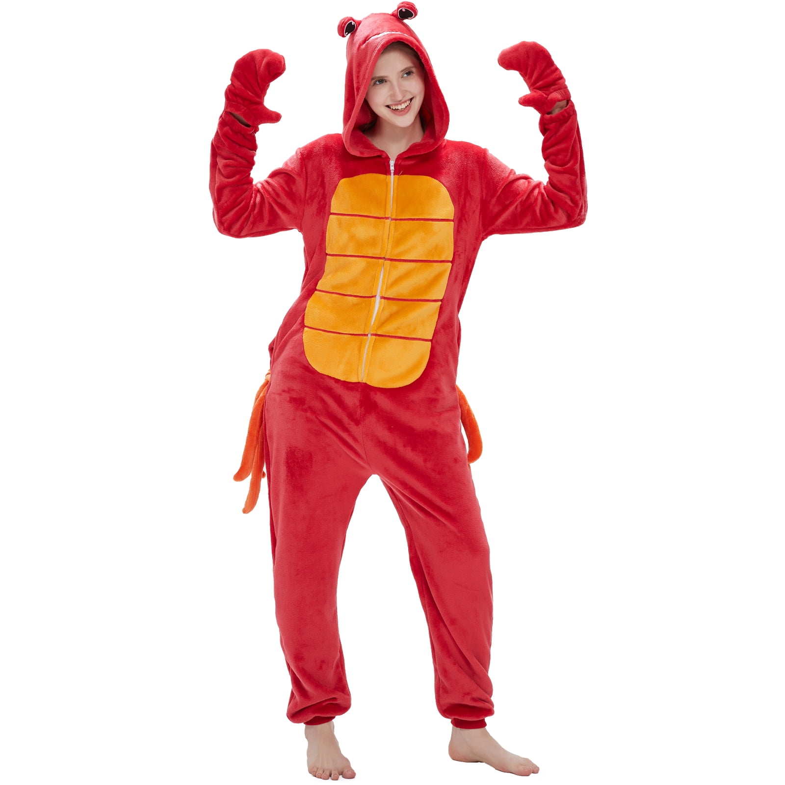 SWEETXIN Adult's Crab One-Piece Holiday Family Pajamas Halloween Costume Suit for Women and Men Jumpsuit SizeS
