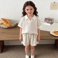 thumbnail image 2 of KPOPLK Toddler Baby Girls Clothes Gauze Shirt Tee Tops +Shorts Outfit 2 PCS Set 12 Months-5 Years(7-8 Years,Beige), 2 of 5