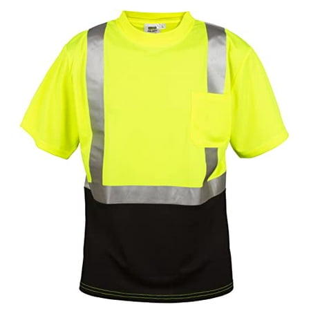 

Cordova V451-L Cor-Brite Type R Class II Lime Birdseye Mesh T-Shirt Short Sleeves Chest Pocket 2-Inch Silver Reflective Tape Black Front Panel Large