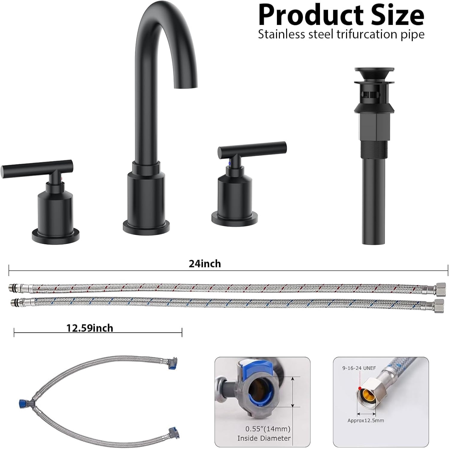 AOILE Widespread Bathroom Faucet - 8-Inch 3-Hole Sink Faucet with Stainless Steel Pop-Up Drain