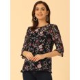 thumbnail image 2 of BluElegante Casual De GaCon Estampado Floral De Man3/4 Con Volantes PaMujer Negro-2 XL, 2 of 5