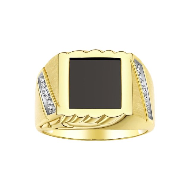 RYLOS Men's Rings Yellow Gold Plated Silver Designer Ring With Diamonds and Black Onyx Black Onyx Rings For Men Size 10