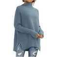thumbnail image 2 of Abomasnow Women's Oversized Turtleneck Sweaters Fall Winter Batwing Sleeve Side Slit Ribbed Tunic Sweater S-XL, 2 of 6