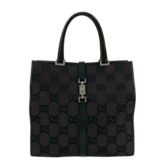 Pre-Owned GUCCI Jumbo GG Jackie Canvas and Leather Tote Bag, Black, 14729