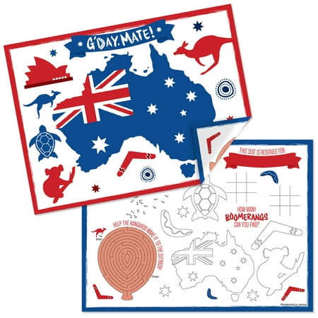 

Big Dot of Happiness Australia Day - Paper G Day Mate Aussie Party Coloring Sheets - Activity Placemats - Set of 16