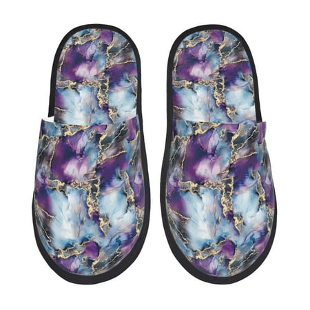 

Yiaed Purple Marble Texture Print Unisex House Slippers Slip on Warm Shoes Indoor Outdoor with Anti-slip sole-Medium
