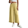 thumbnail image 2 of Cagogo Women's Wide Leg High Waisted Flowy Ankle Pants Casual Solid Loose Trousers for Summer Beach Work Lounge Palazzo Beachwear Clothes, Yellow L, 2 of 7
