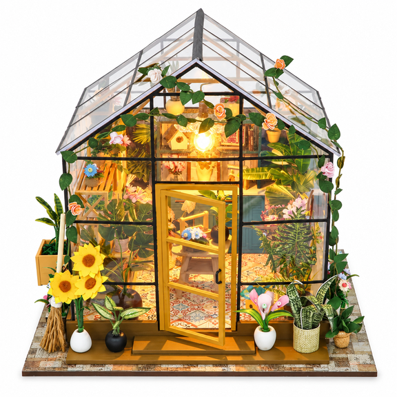 MOJINO Book Nook Kit, Sunshine Flower House, DIY Miniature House Kit with LED Light, 3D Wooden Puzzle for Adults, Bookshelf Decor, Christmas Gift
