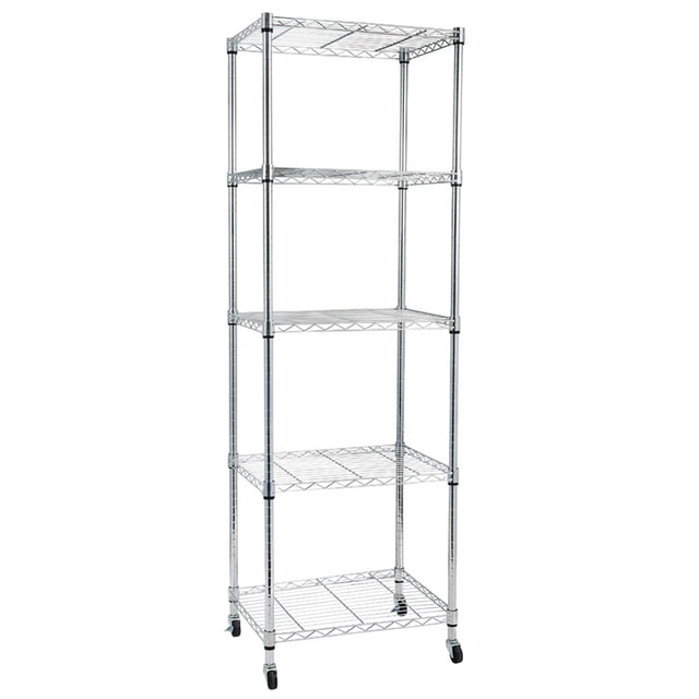 QINXIN 5 Tier Storage Rack Multipurpose Heavy Duty Corrosion-resistant Wire Shelf With Wheels For Garage Kitchen