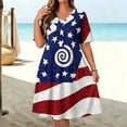 thumbnail image 2 of Lopecy-Sta Womens Dresses Short Sleeve V Neck Plus Size Star Print A Line Midi Dress Casual Summer Patriotic Beach Party Dress, 2 of 8
