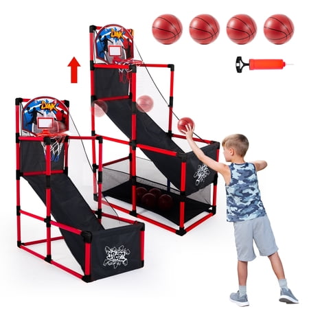 Joyfy Arcade Basketball Game for Kids Adjustable Height 44 -55 Indoor Basketball Hoop Set with 4 Balls Christmas,Birthday Gift Toy for Boys Ages 3-12 Red