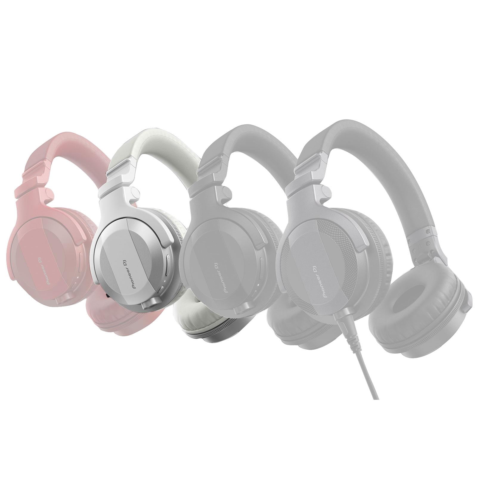 Pioneer DJ HDJ-CUE1BT White Wireless Bluetooth Headphones with Pink Ear Pad Accessories Package