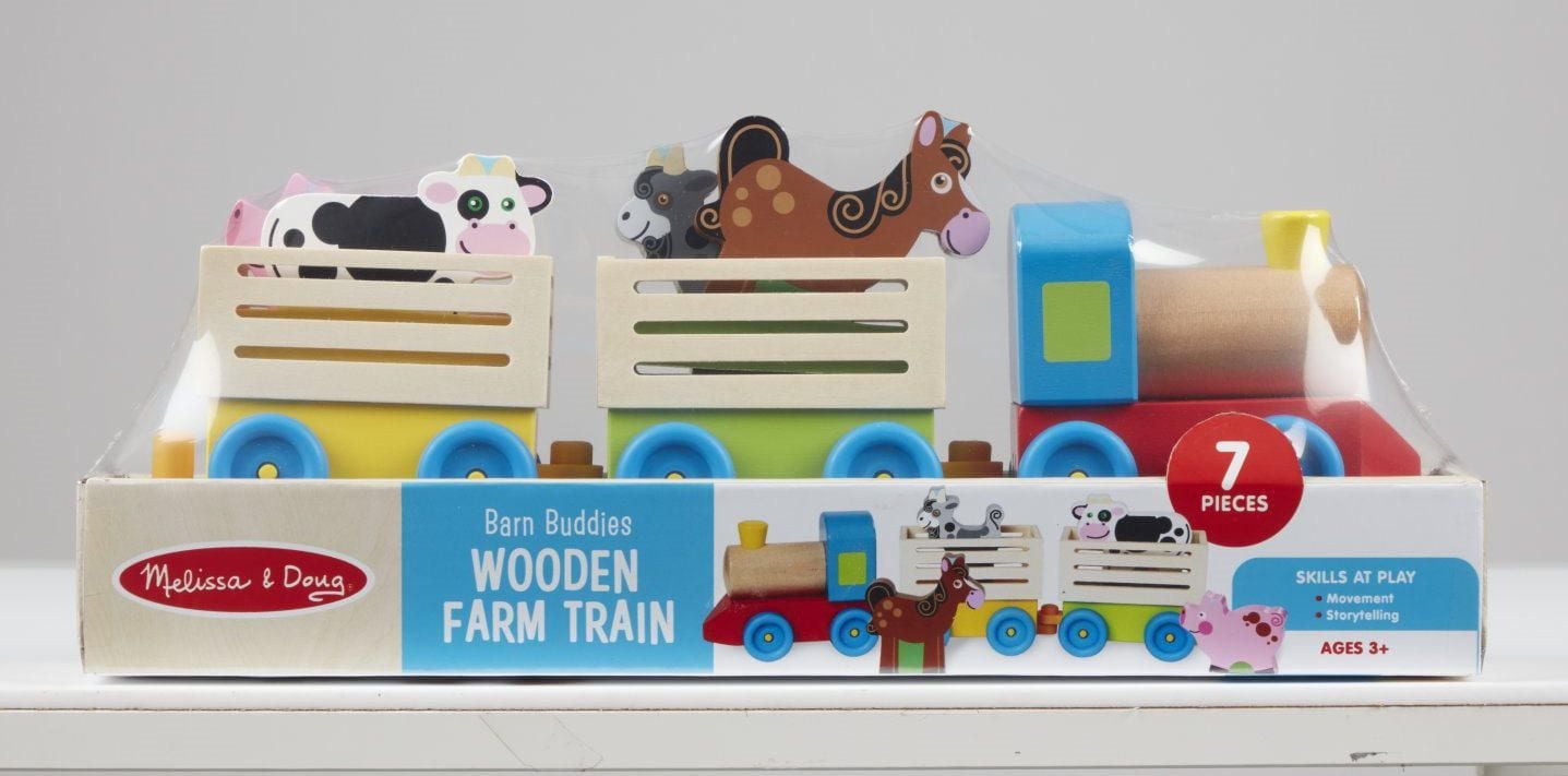 Melissa & Doug Amis de la Grange Jouet de Train de Ferme en Bois avec Figurines d'Animaux - 7 pièces