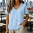 thumbnail image 2 of VEKDONE Summer Cotton T Shirts for Women Short Sleeve V-Neck Tunic Tops Solid Color Loose Fit Gauze Blouse Casual Lightweight Breathable Peasant Shirts Light Blue M, 2 of 6