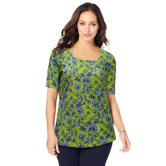 Jessica London Women's Plus Size Stretch Cotton Square Neck Tee