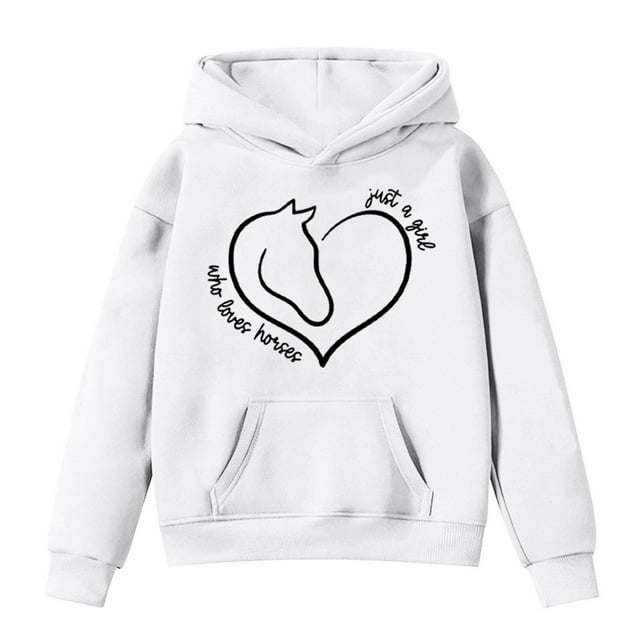 Chandail à Capuchon Imprimé pour Filles, Manches Longues, Classique, Automne Hiver, Taille 8-9 Ans