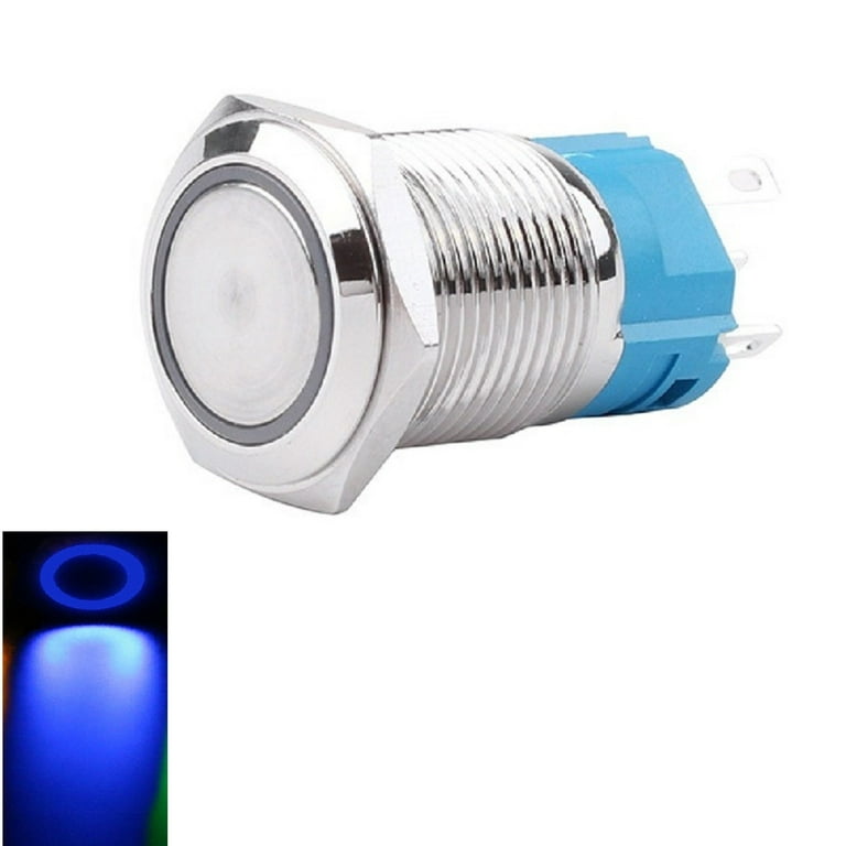 Rugged Metal Pushbutton with Blue LED Ring [16mm Blue Momentary