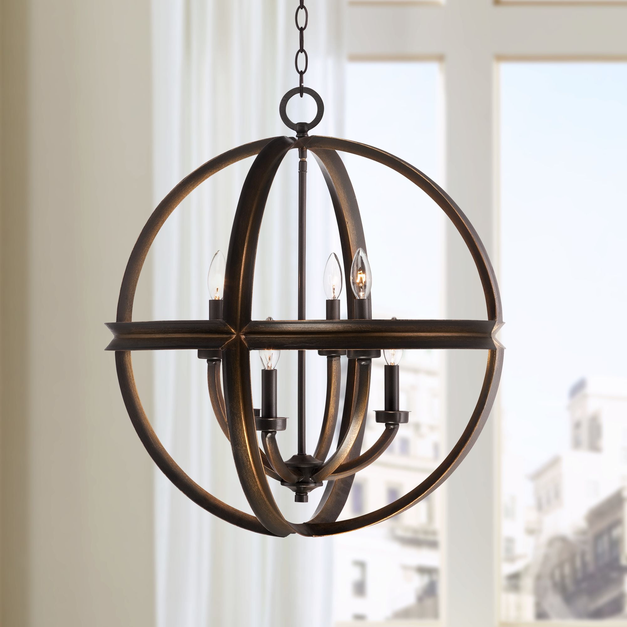 Franklin Iron Works Bronze Orb Pendant Chandelier 23 1/2" Wide