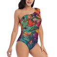 thumbnail image 3 of Rateoe Butterfly Flower Cascade Pattern Women One Piece Swimsuits Tummy Control One Shoulder Bathing Suits Ruffle Swimwear-X-Large, 3 of 6