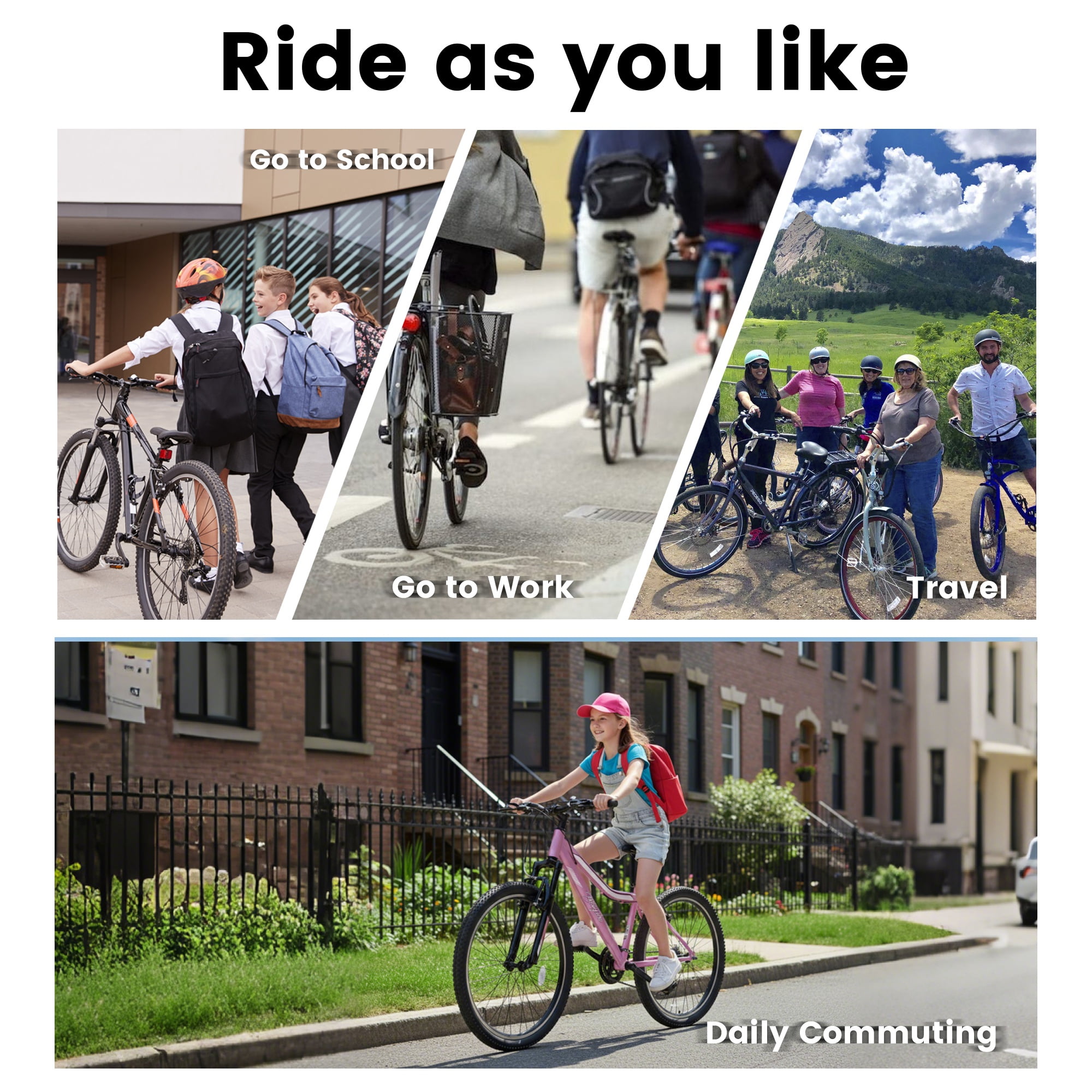 iYofe 24inch Mountain Bikes for Girls Kids Teens Womens Adults, 21 Speed Mountain Bike with Dual V-Brakes, Girls Bicycle, Commuter bike w/Adjutable Seat Height, Pink