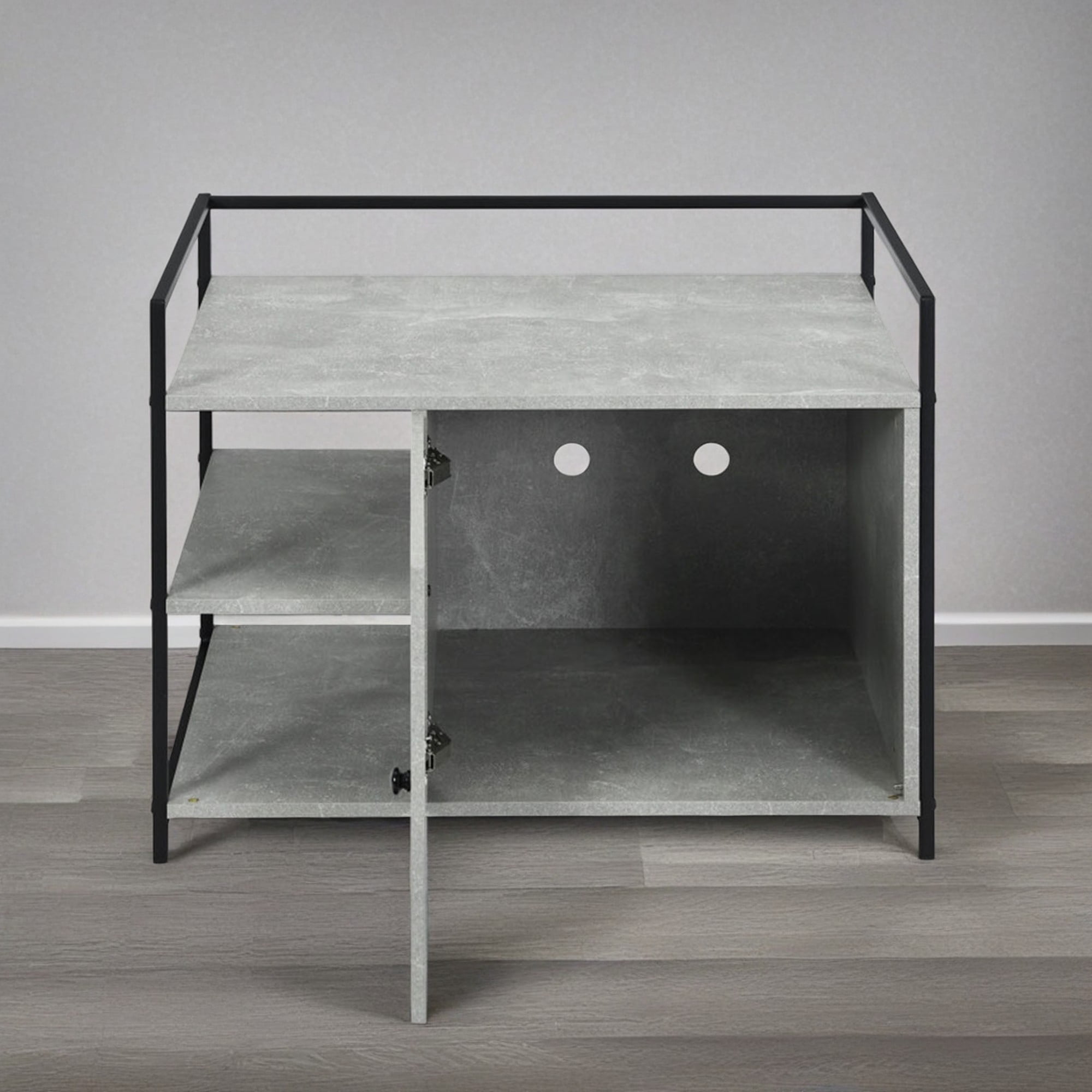 resenkos 30" Hidden Cat Litter Box Enclosed Furniture, Indoor Wood Cat House with Iron Sturdy Structure, Gray