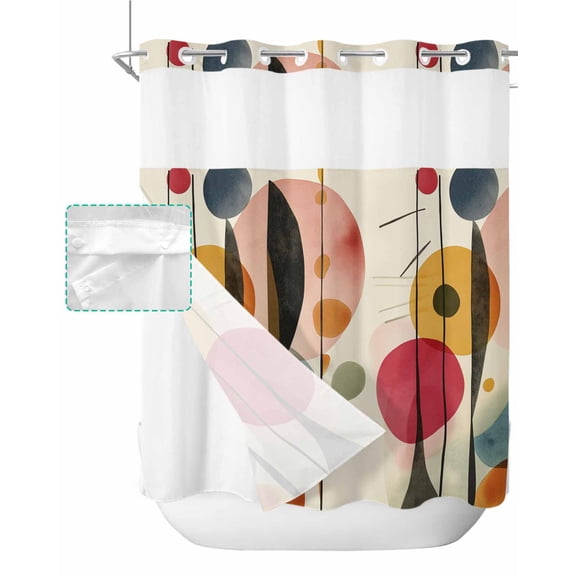 No Hook Shower Curtain with Snap in Liner, Retro Abstract Oil Painting Impressionist Design Hotel Shower Curtains for Bathroom, Washable Shower Curtain Liner Set with Mesh Top Window, 72"x72"