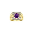 thumbnail image 1 of RYLOS Mens Rings 14K Yellow Gold Designer Round Gemstone &  Sparkling Diamond Ring Amethyst February Birthstone Rings For Men, Men's Rings, Gold Rings Sizes 8 - 13, 1 of 7