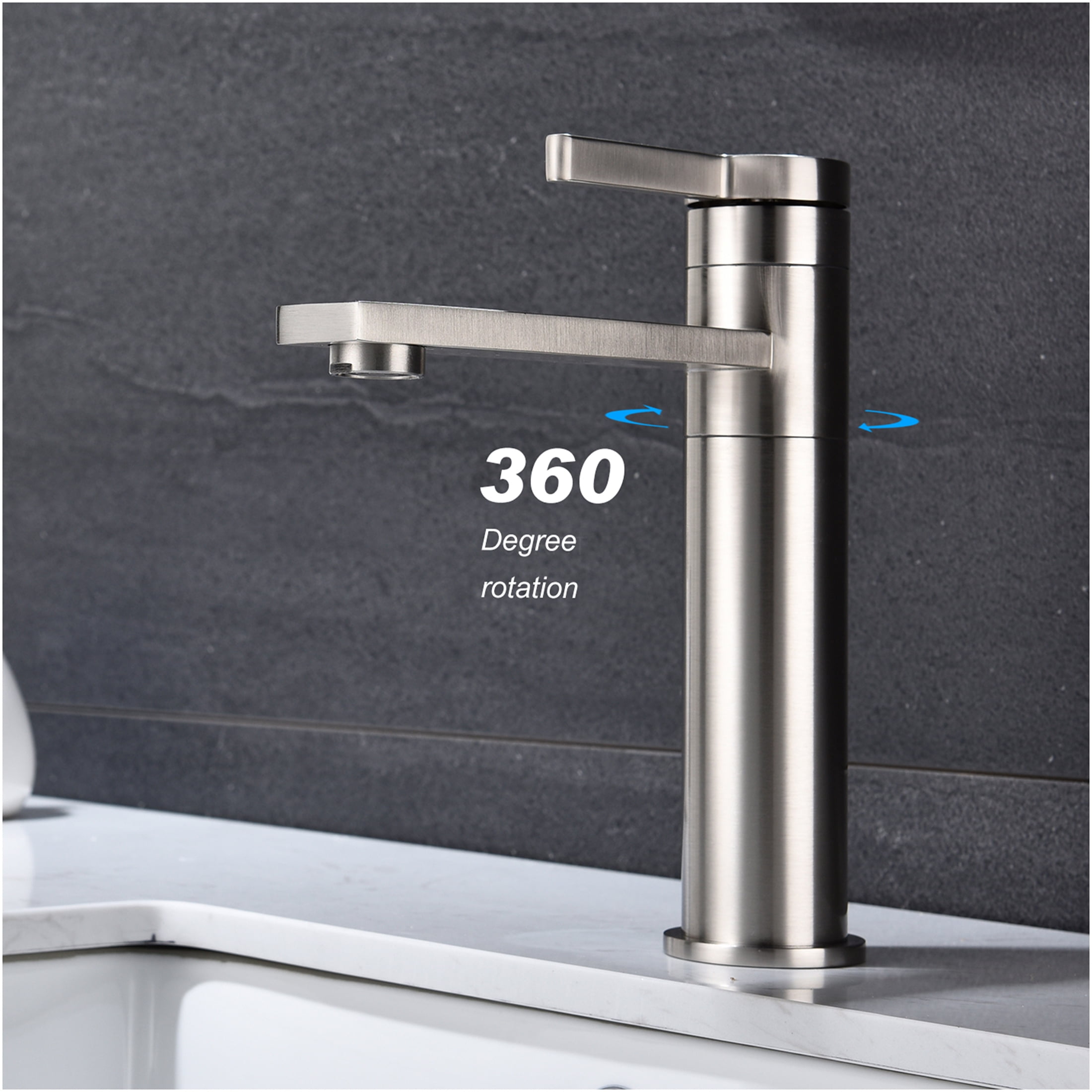 JERFIT Single Handle Bathroom Sink Faucet, Brushed Nickel Vanity Faucet for Single Hole Mount, Stainless Steel, Spot and Fingerprint Resistant
